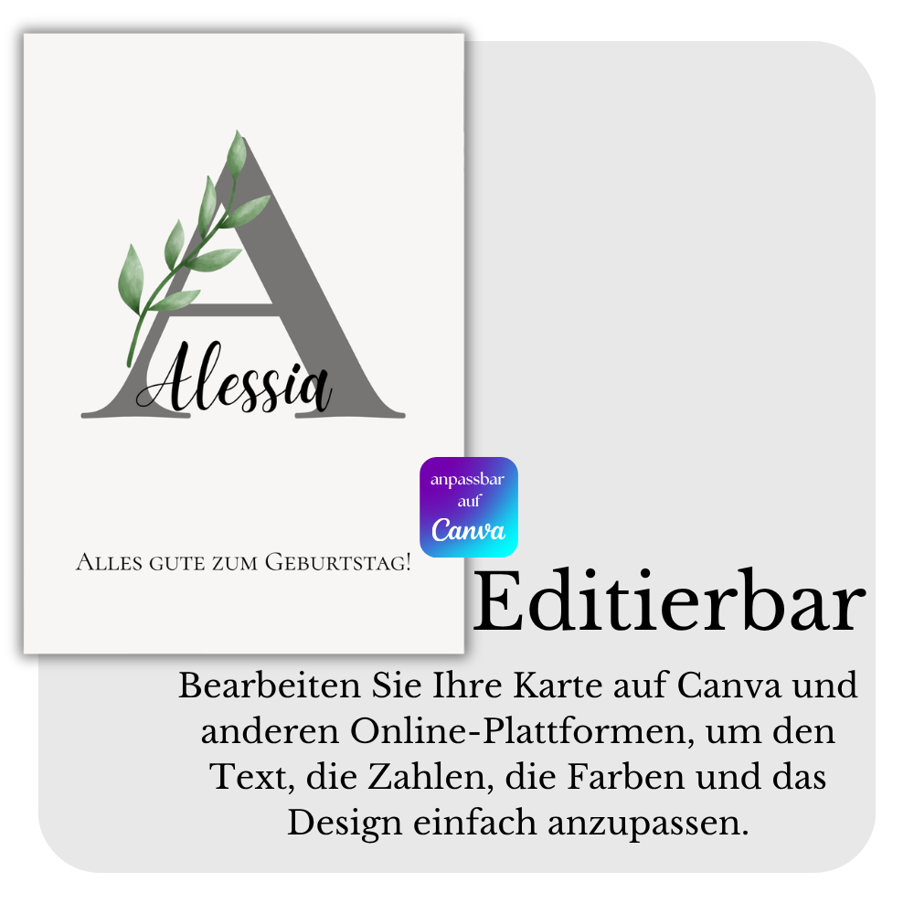 Geburtstagskarte mit personalisierterem Namen und Buchtsbane zum ausdrucken(A-Z) - 26 Dateien