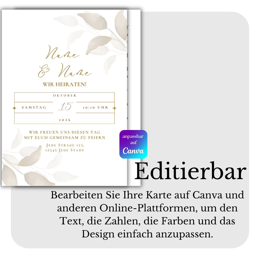 Hochzeitseinladungskarte zum ausdrucken
