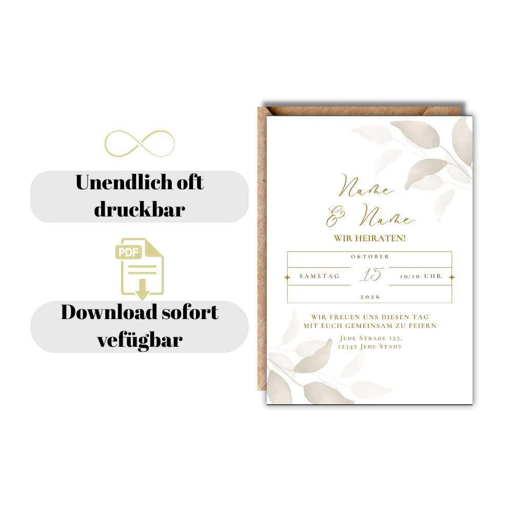 Hochzeitseinladungskarte zum ausdrucken