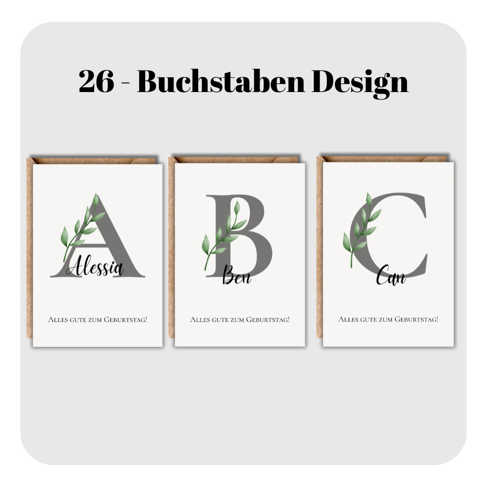 Geburtstagskarte mit personalisierterem Namen und Buchtsbane zum ausdrucken(A-Z) - 26 Dateien