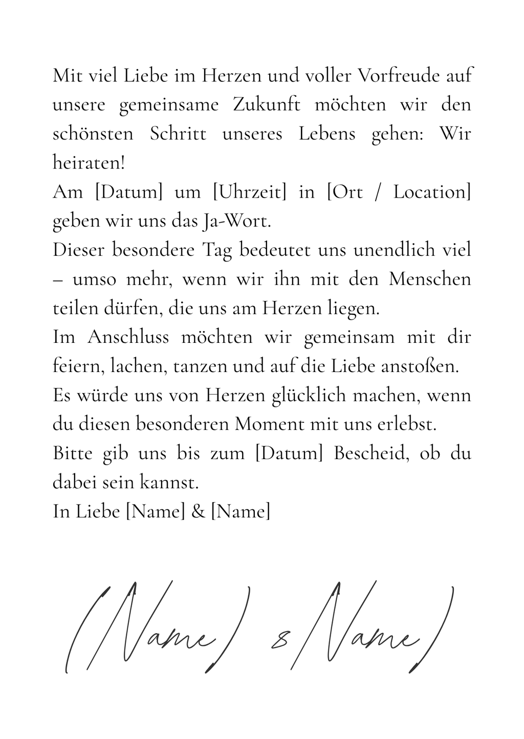 Hochzeitseinladungskarte zum ausdrucken