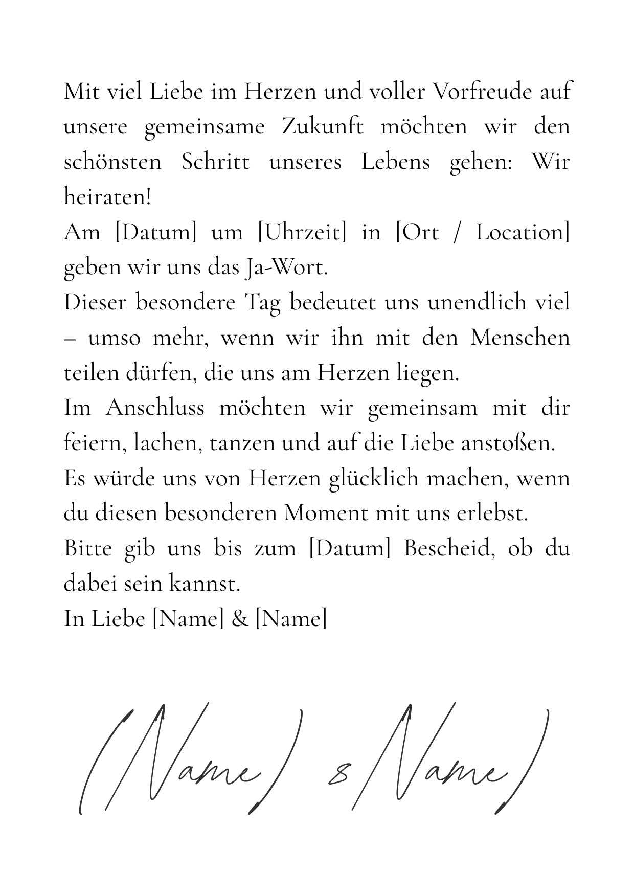 Hochzeitseinladungskarte zum ausdrucken